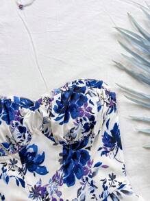 Soleia 女士度假蓝白花卉印花吊带 A 字迷你连衣裙 - 彩色 - 查看 4