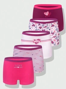 5 条装 女童爱心条纹印花复古风格透气棉质三角裤 - 中紫紅色 - 查看 3