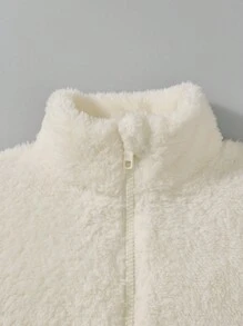 Tween Girls' Loose Casual Letter Decor Fuzzy Knit Half-Zip Sweatshirt,In Fall/Winter - Apricot - View 3