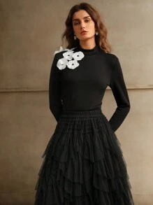 Anewsta Eleganter Blumen-Jacquard-Strickpullover mit Rollkragen