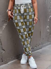 Maweii 随机印花大码打结口袋休闲直筒裤 - 軍綠色 - 查看 5