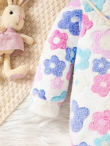 SHEIN 女婴花卉提花羊毛连体衣，秋冬 - 白色 - 查看 4