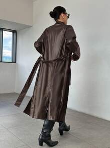 DAZY Women's Solid Color Lapel Neck Long Sleeve Long Elegant Trench Coat