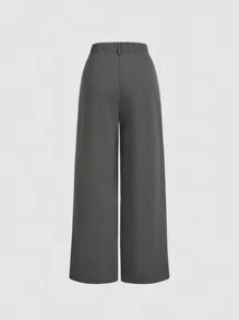 SHEIN MOD 女士纯色不对称下摆抹胸阔腿裤宽松套装，休闲秋季 - 灰色 - 查看 4