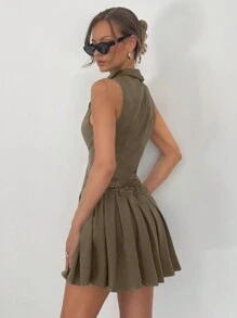 SHEIN Essnce 1 Set Button Single-Breasted Vest And Pleated Mini Skirt Suit For Men - Khaki - View 2
