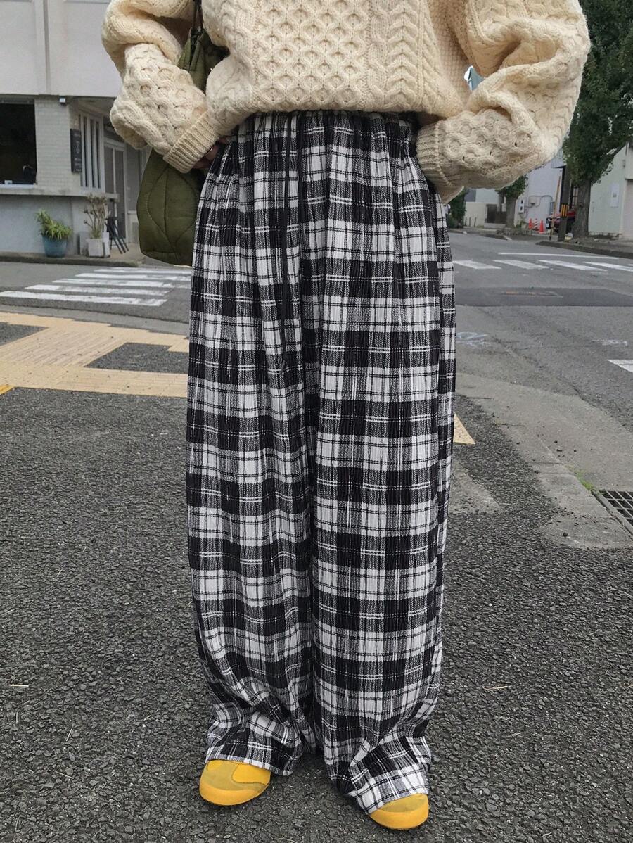 FRIFUL Women's Casual Check Print Draw String Waist Loose Pants, Autumn Plaid - Multicolor - View 1
