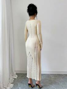 Chiquease Váy dài vừa phải thanh lịch cho nữ, mùa thu - Màu be - Xem 2