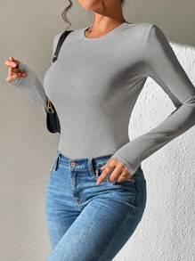 SHEIN PETITE 纯色修身春季女式紧身衣