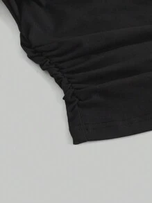 ROMWE Grunge Punk Gyaru Fashionable Black Knitted Crop Top With Rhinestones And Textured Fabric Panels For Ladies, For Carnival - Multicolor - View 4