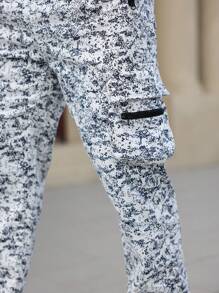 Manfinity Homme Men's Casual Full Print Drawstring Waist Cargo Pants, Autumn - Blue - View 4