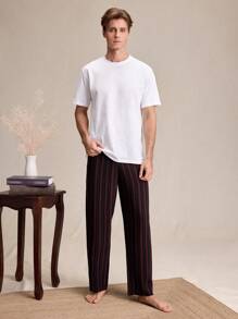 Men Casual Striped Straight Leg Lounge Pants, Autumn - Multicolor - View 3