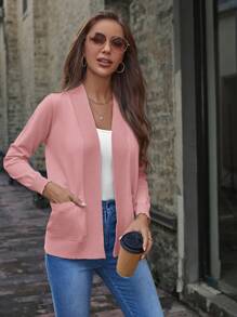SHEIN LUNE Áo khoác cardigan dài tay màu trơn cho nữ, trang phục thường ngày, áo dài tay - Hồng - Xem 6