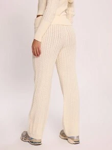 MUSERA Cable Knit Buckle Flared Sweater Pants Thanksgiving Chic - White - View 4