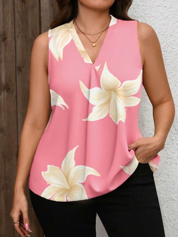 SHEIN Clasi Camasa cu decolteu in V cu imprimeu floral elegant, vara toamna