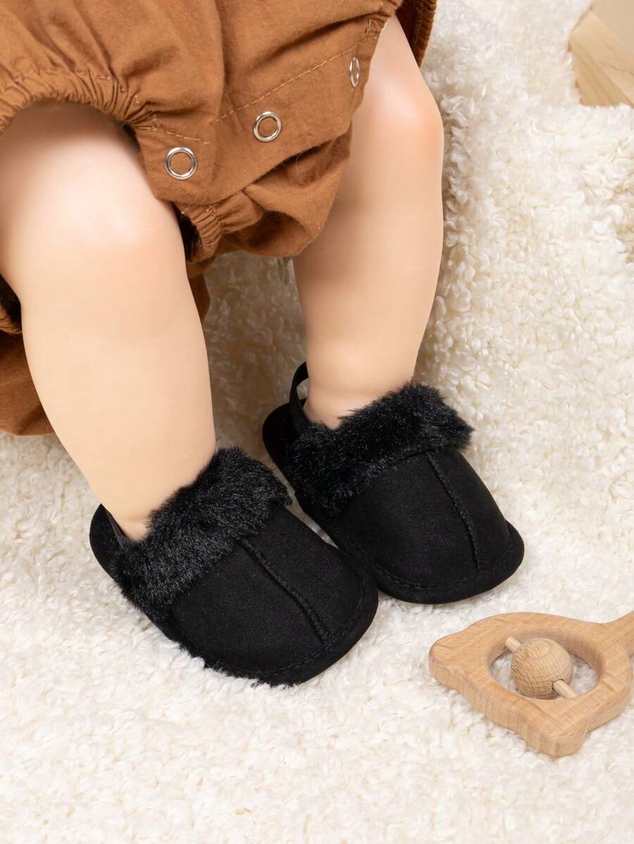 أحذية ممشى مسبق ذات نعول مسطحة ناعمة مع رباط مرن خلفي ، نعل بطانية دافئة للأطفال الرضع فائقة الجمال - الأسود - مشاهدة 1