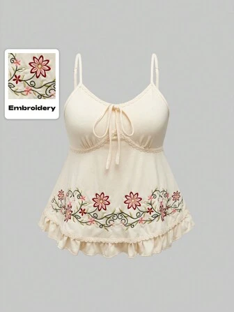 Fairycore Débardeur à nœud papillon, floral brodé, décontracté pour femme, pour l'été