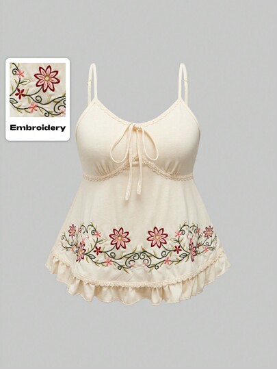Fairycore Women's Summer Casual Bow Tie Floral Embroidered Camisole