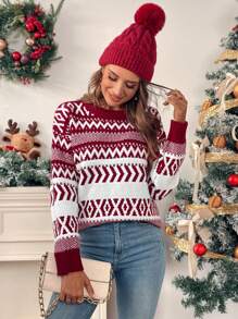 Chiquease Women's Casual Round Neck Oversized Long Sleeve Ribbed Knit Pullover Sweater For Autumn/Winter, Knit Pullover Fall - Multicolor - View 6