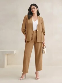 BizChic Plus Size Solid Color Woven Cone Chino Pants For Casual Wear, Autumn