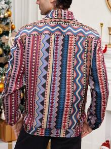 Manfinity VCAY Men's Woven Jacquard Regular Fit Turndown Collar Casual Jacket, Suitable For Autumn And Winter - Multicolor - View 2