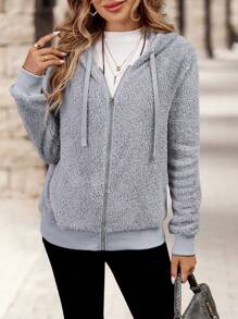 EMERY ROSE Áo hoodie rút dây màu trơn đơn giản, mùa thu đông - Xám - Xem 1