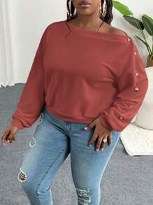 Slaydiva Sudadera con capucha con cuello asimétrico y botones de talla grande, elegante y casual, en color blanco sólido, para mujeres, otoño e invierno