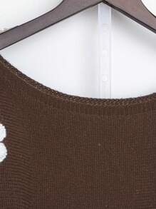 SHEIN LUNE Plus Size Floral Embroidered Crew Neck Long Sleeve Sweater Knit Pullover Fall Winter - Coffee Brown - View 5