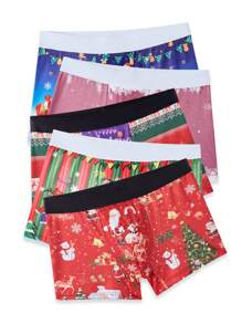 5pcs/Pack Men's Guitar Print Boxer Briefs For Christmas - Multicolor - View 4