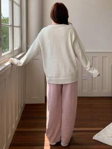 DAZY Cute Strawberry Pattern Half-Fleece Jacquard Warm Sleepwear Set Pajama