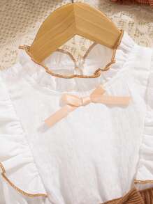 2pcs Baby Girls' Cute Fashion Ruffle Collar Bow Long Sleeve Dress And Headband Set, Suitable For Spring And Autumn - Multicolor - View 4