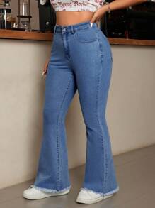 SHEIN EZwear Jeans simples à poches avant et boutons, pour un porter casual au quotidien, grande taille
