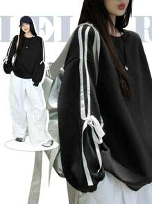 DAZY Women's Casual Round Neck Drop Shoulder Long Sleeve Loose Hoodie With Bowknot , Fall/Winter,Long Sleeve Tops Sweatshirt