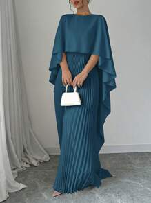Selianne Đầm Maxi Tay Phồng Xếp Ly Cổ Tròn Màu Trơn Thanh Lịch Cho Nữ Trang Phục Nữ - Màu xanh ngọc - Xem 4