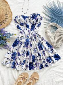 Soleia 女士度假蓝白花卉印花吊带 A 字迷你连衣裙 - 彩色 - 查看 6