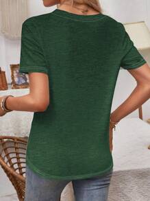 SHEIN LUNE Camiseta casual de cuello redondo de manga corta con estampado de corazón para mujer, verano