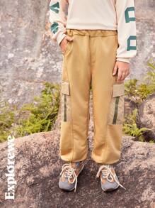 SHEIN Quần thể thao ngoài trời mỏng rộng rãi mát mẻ cho bé trai tuổi teen, dài đến mắt cá chân - Màu Khaki - Xem 6