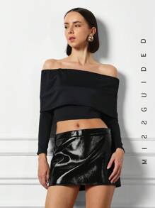MISSGUIDED Faux Leather Metallic Texture Low Rise Mini Skirt - Black - View 2