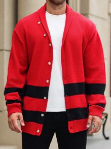 Manfinity Homme Men's Solid Color Patchwork Button Front Long Sleeve Casual Shirt Christmas - Multicolor - View 6