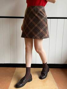 DAZY Women's Plaid A-Line Mini Skirt Fall,Winter - Brown - View 3
