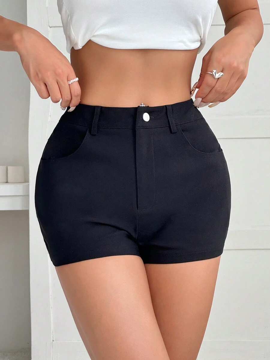 SHEIN EZwear 女式纯色口袋休闲宽松短裤 - 紫紅色 - 查看 1