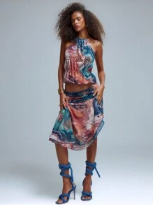 MUSERA Ruched Cinched Halterneck Cami Top Summer Ibiza Fall Festival Carnival Festival Spring Holiday - Multicolor - View 4