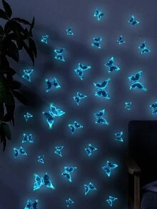 1set Glow Butterfly Wall Decals Blue Luminous Butterfly Glow In The Dark Wall Stickers DIY Decor For Kid Girl Bedroom Bathroom Decorations (Five Sets Of Main Image Effects Need To Be Purchased) Fashionable Home Decor Glow In The Dark Butterfly Stickers D - Blue - View 2
