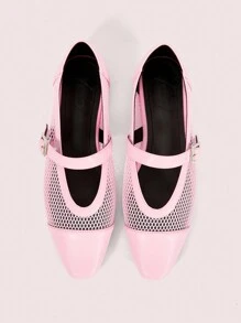 CUCCOO DOLLMOD Giày bệt khoét lỗ cổ điển màu đen có lưới ở mũi giày và khóa cài mũi vuông, thích hợp cho việc đi làm hàng ngày, đi chơi, tiệc tùng và đi dạo - Hồng - Xem 8