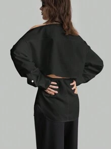 Ontre 女士白色商务休闲衬衫，秋季返校季 - 黑色 - 查看 2