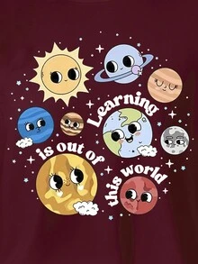 SHEIN LUNE Colorful Space Astronomy Solar System Planets Satellite Mars Graphic Cute Short Sleeve T-Shirt - Purple - View 5