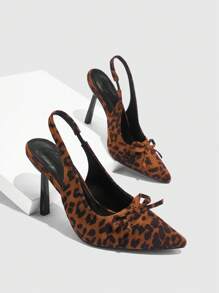 CUCCOO SZL Pointed-Toe Stiletto Cuccoo Fashionable Leopard Print Bow Decor Sexy Niche High Heels For Women - Brown - View 2