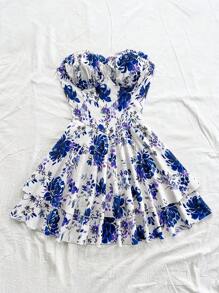 Soleia 女士度假蓝白花卉印花吊带 A 字迷你连衣裙 - 彩色 - 查看 3