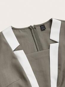 TaskEZ Women's Contrast Panel Cinched Waist Office Dress - Green - View 4