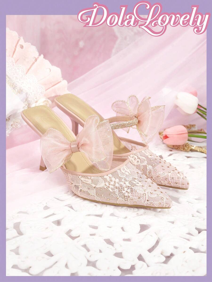 Dola Lovely Pointed Toe High Heel Shoes, Bowknot Sequin Embroidery, Fashionable Sexy Elegant Women High Heels - Pink - View 1
