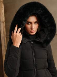 Anewsta 女士毛领中长连帽冬季夹克